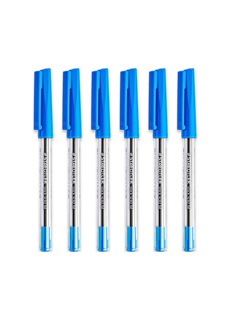 Staedtler Medium 0.5mm 430 M Stick Ballpoint Pens Writing Pen Smooth - Blue Ink 6 pices - Image 1